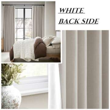 Natural Linen Pinch Pleated Blackout Curtains & Drapes 96 Inch Long Bedroom/Livingroom Farmhouse Curtains 2 Panel Sets, Neutral Track Room Darkening Thermal Insulated 8ft Back Tab Window Curtain