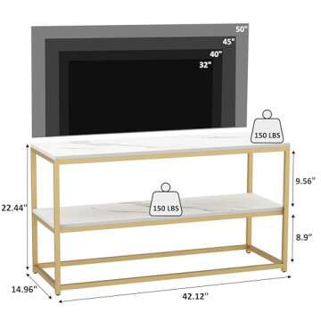 Modern TV Stand for Up to 50" TV - Gold & Marble Design
