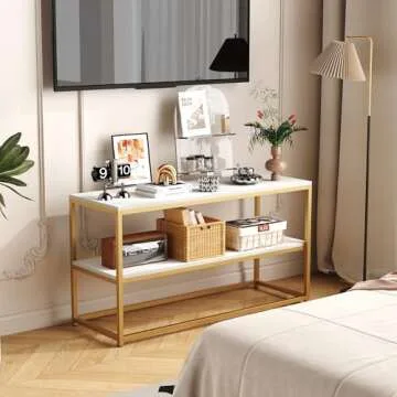 Modern TV Stand for Up to 50" TV - Gold & Marble Design