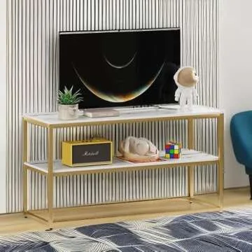 Modern TV Stand for Up to 50" TV - Gold & Marble Design