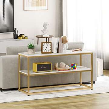 Modern TV Stand for Up to 50" TV - Gold & Marble Design