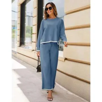 Tanming Women's Stylish Knit Sweater and Wide Leg Pants