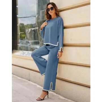 Tanming Women's Stylish Knit Sweater and Wide Leg Pants