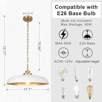 NZZDYI Stylish White and Gold Pendant Light Fixture