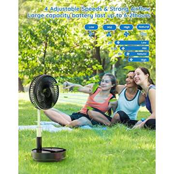 Primevolve Portable Oscillating Standing Fan,Rechargeable Battery Operated USB Floor Table Desk Fan with Remote, Bedroom Camping Travel Fans Black 7.7"
