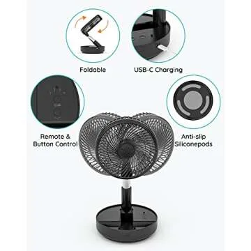 Compact Portable Oscillating Fan with Remote Control and Battery