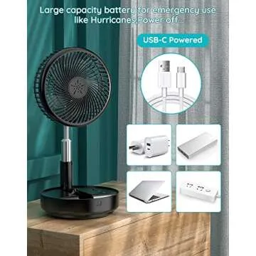 Compact Portable Oscillating Fan with Remote Control and Battery