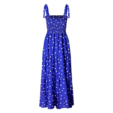 kinstell Women's Summer Boho Spaghetti Strap Square Neck Ruffle Casual Flowy Long Dress Beach Swing Party Maxi Dress Royal Blue