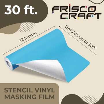 Frisco Craft Stencil Vinyl Masking Film - Compatible Stencil Vinyl for Cricut Machine, Silhouette, Cameo - Blue Removable Vinyl Stencil Sheet - Easy to use, No Residue, Multi-Purpose (12” x 30ft)