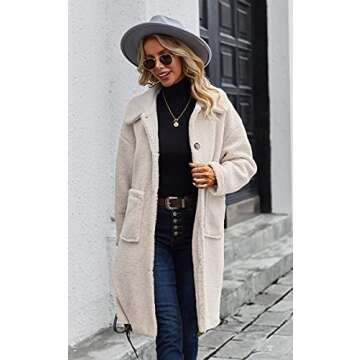 Angashion Women's Fuzzy Fleece Lapel Open Front Long Cardigan Coat Faux Fur Warm Winter Outwear Jackets 2226 Light Beige Small