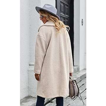 Angashion Women's Fuzzy Fleece Lapel Open Front Long Cardigan Coat Faux Fur Warm Winter Outwear Jackets 2226 Light Beige Small