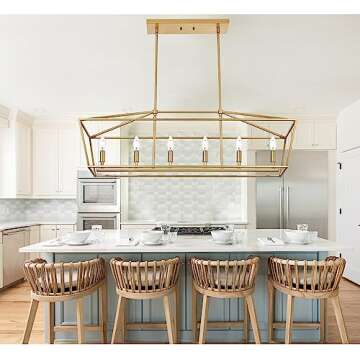 WINSHEN 6-Light Kitchen Island Lighting, Gold Linear Chandelier Dining Room Over Table, Rectangle Pe...