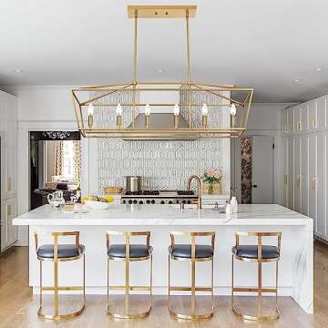 WINSHEN 6-Light Kitchen Island Lighting, Gold Linear Chandelier Dining Room Over Table, Rectangle Pendant Light Fixtures Golden Finish for Living Room