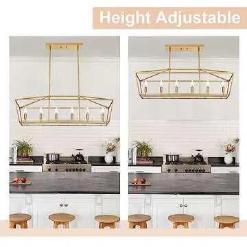 WINSHEN 6-Light Kitchen Island Lighting, Gold Linear Chandelier Dining Room Over Table, Rectangle Pendant Light Fixtures Golden Finish for Living Room