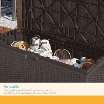 Suncast DBW9200 99 Gallon Outdoor Wicker Plastic Patio Storage Chest Bin with Handles for Patio, Garden, Garage, or Pool for All Weather, Mocha