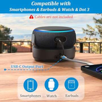 PlusAcc Battery Base for Dot 3rd - Portable Charger Stand with 9 Hours Playback Playtime with USB-C Output Port, Charging Dock Accessories for iPhone and Dot 3(Not Include Dot 3)(Black)