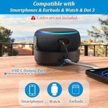 PlusAcc Battery Base for Dot 3rd - Portable Charger Stand with 9 Hours Playback Playtime with USB-C Output Port, Charging Dock Accessories for iPhone and Dot 3(Not Include Dot 3)(Black)