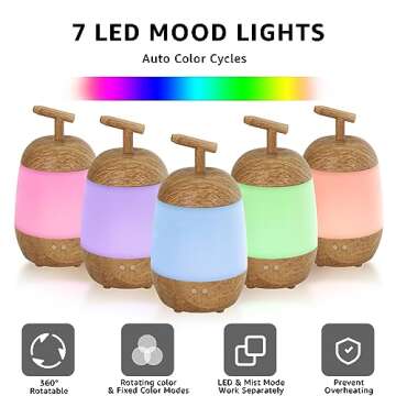 GGII Colorful Cool Mini Humidifiers with LED Night Light, 360° Rotating Spray Humidifiers, USB Pers...