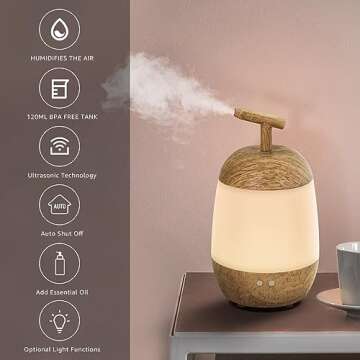 GGII Colorful Cool Mini Humidifiers with LED Night Light, 360° Rotating Spray Humidifiers, USB Personal Desktop Humidifier, Portable Diffuser for Essential Oils for Car, Plants, Office Room, Bedroom