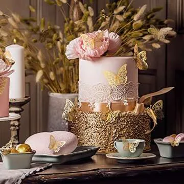 Crosize 72 Pcs Gold Butterfly Decorations, 3 Sizes 3 Styles, 3D Butterfly Wall Decor, Butterfly Party Decorations, Birthday Decorations, Butterflies for Crafts, Cake Decorating, Wall Room Decor