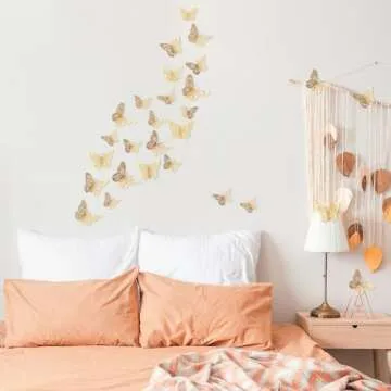 Crosize 72 Pcs Gold Butterfly Decorations, 3 Sizes 3 Styles, 3D Butterfly Wall Decor, Butterfly Party Decorations, Birthday Decorations, Butterflies for Crafts, Cake Decorating, Wall Room Decor