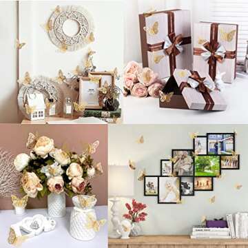 Crosize 72 Pcs Gold Butterfly Decorations, 3 Sizes 3 Styles, 3D Butterfly Wall Decor, Butterfly Party Decorations, Birthday Decorations, Butterflies for Crafts, Cake Decorating, Wall Room Decor