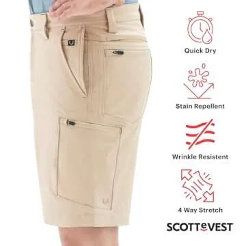 SCOTTeVEST Action Adventure Short for Men - 17 Hidden Pockets - Water Repellent Pant for Travel & More (Gray, 38)