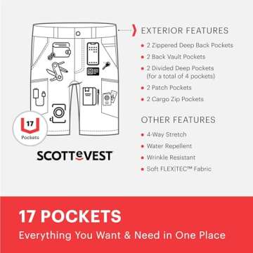 SCOTTeVEST Action Adventure Short for Men - 17 Hidden Pockets - Water Repellent Pant for Travel & More (Gray, 38)