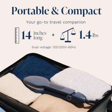 Nori Press Travel Steam Iron - Handheld Iron With Optional Steam Feature - No Ironing Board Required - Easy to Use w/ 6 Fabric Settings - Removes Wrinkles - Navy