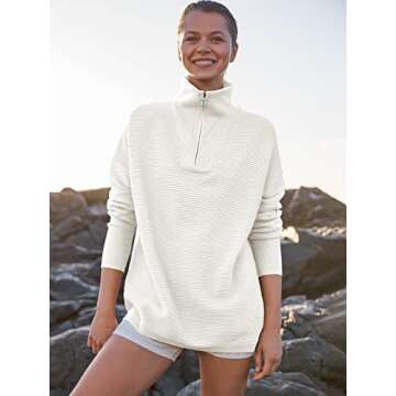 ANRABESS Women Quarter Zip Oversized Casual Loose Rib Knit Cozy Pullover Sweater Top 2025 Fall Fashi...