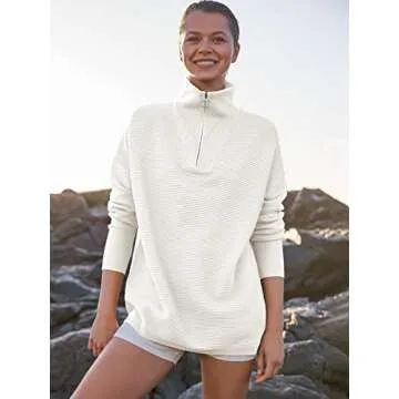 ANRABESS Women Quarter Zip Oversized Casual Loose Rib Knit Cozy Pullover Sweater Top 2025 Fall Fashi...