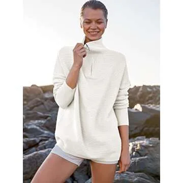 ANRABESS Cozy Oversized Quarter Zip Sweater for Women