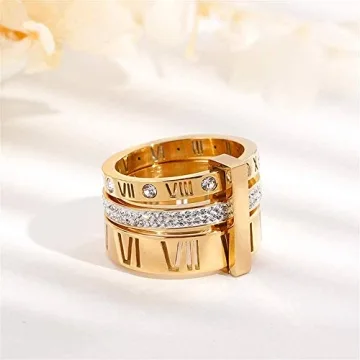 Elegant SINLEO Roman Numeral Ring for Women 3 in 1