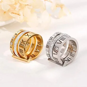Elegant SINLEO Roman Numeral Ring for Women 3 in 1