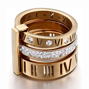 Elegant SINLEO Roman Numeral Ring for Women 3 in 1