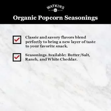 Watkins Popcorn Seasoning Multi-Flavor Variety Pack, 3-Pack (1 White Cheddar 3.3 oz., 1 Butter/Salt 5.3 oz., 1 Ranch 3.6 oz.)