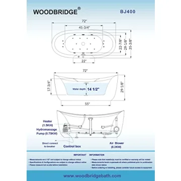 Luxurious WOODBRIDGE 72" Freestanding Bathtub with Jets