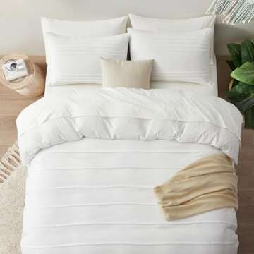 Oli Anderson White Duvet Cover King Size - Pleated King Duvet Cover, 3PCS Soft and Breathable Textured Bedding Set with Zipper Closure(White,104"x90")