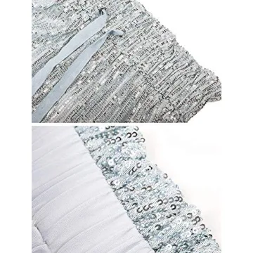 ALLUMK Women Casual Shiny Sequin Joggers High Waisted Ruffle Drawstring Loose Pants Clubwear White M