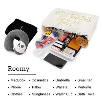 Tote Bag for Women, Upcycled Canvas HandBag, Fringe, Beach Weekender, Shoulder Bag for Overnight (Offwhite)