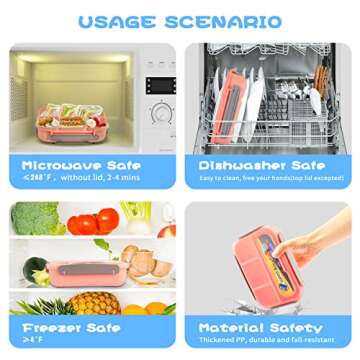 Bento Box Lunch Box, Adult Containers for Adults/Students, 5 Cup Boxes with 4 Compartments&Fork, Leak-Proof, New and Upgraded Packaging, Pink