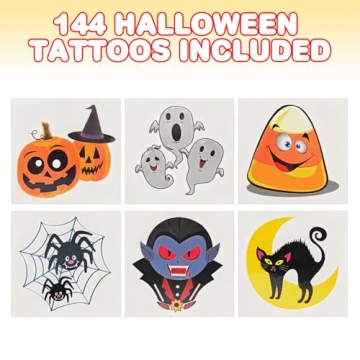 Fun Halloween Temporary Tattoos for Kids - 144 Pack
