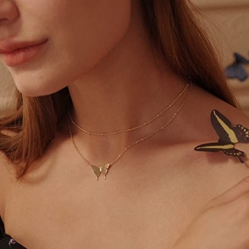 MEVECCO Gold Butterfly Layered Necklace for Women
