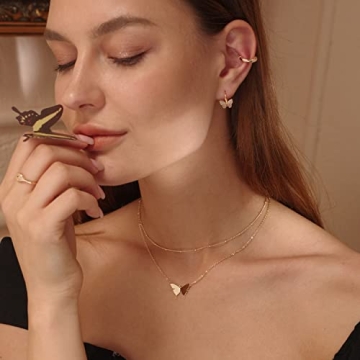 MEVECCO Gold Butterfly Layered Necklace for Women