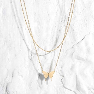 MEVECCO Gold Butterfly Layered Necklace for Women