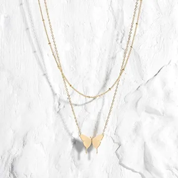 MEVECCO Gold Butterfly Layered Necklace for Women
