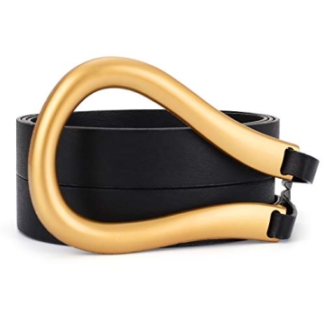 Mile High Life Womens Belts with Double-layer Faux Leather | Large Gold U-Shape Metal Buckle Fashion...