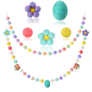 Easter Ball Garlands 2 Pieces Colorful Pom Pom Garlands Wool Felt Ball Garland Hanging Pom Pom Banne...