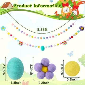 Colorful Wool Felt Easter Ball Garland Decor for Home