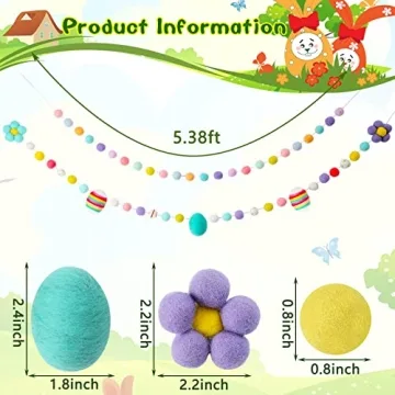 Colorful Wool Felt Easter Ball Garland Decor for Home